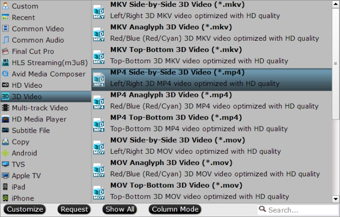 Output Side by Side 3D MP4 format