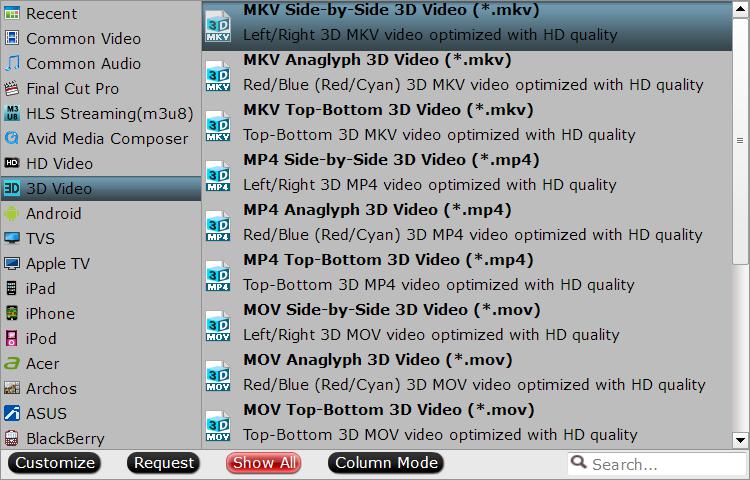 Choose output 3D video format and mode