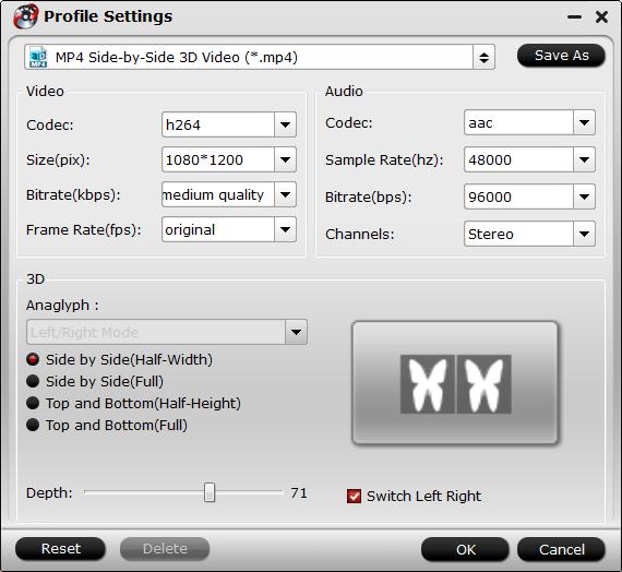 Change output 3D profile settings