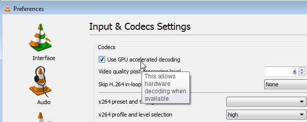 VLC uses hardware accelerated decoding