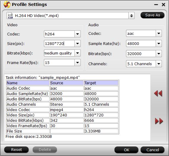 Lower output video resolution/bit rate/frame rate