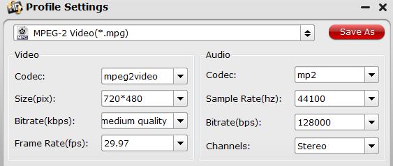Adjust output MPEG-2 profile settings