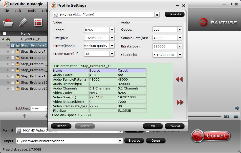 Output H.265 MKV format