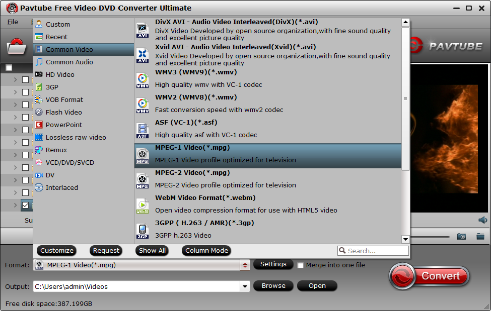 output MP4 to MPEG-1 or MPEG-2