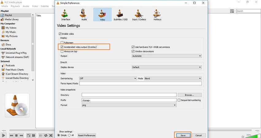 flv to vlc setting