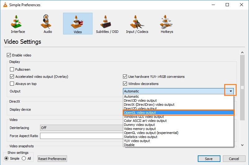 flv to vlc output setting