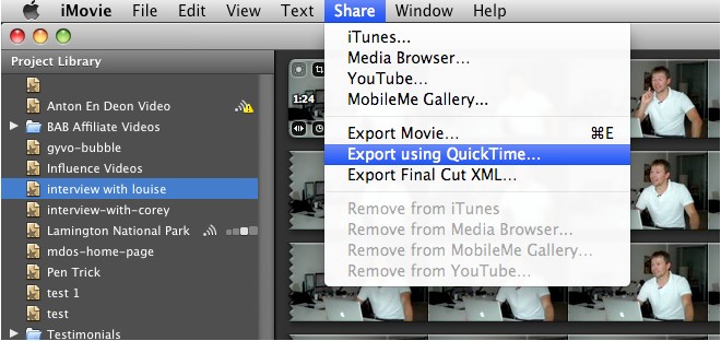 export mp4 from imovie