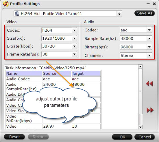 Adjust output profile parameters