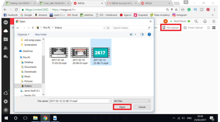 upload videos to mega cloud service
