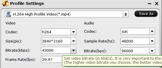 Adjust output video bit rate between 35-45Mbps